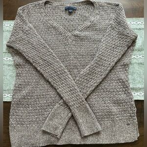 American Eagle Outfitters Taupe/Mocha V-Neck Knit Sweater